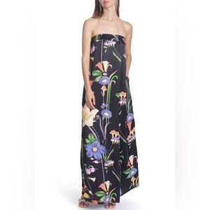 Thalia Wrap Dress COREY LYNN CALTER Anthropologie Floral Strapless Satin Maxi